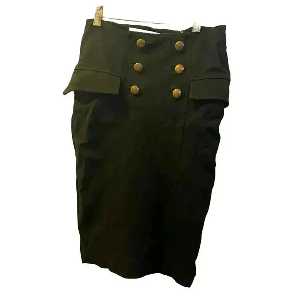 Diane Von Furstenberg Midi Pencil Skirt Black Size 4 Button Detail Women's - Picture 2 of 8